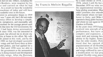 Francis Rogallo tells his story in a 1989 article for the German Federation (DHV) magazine.