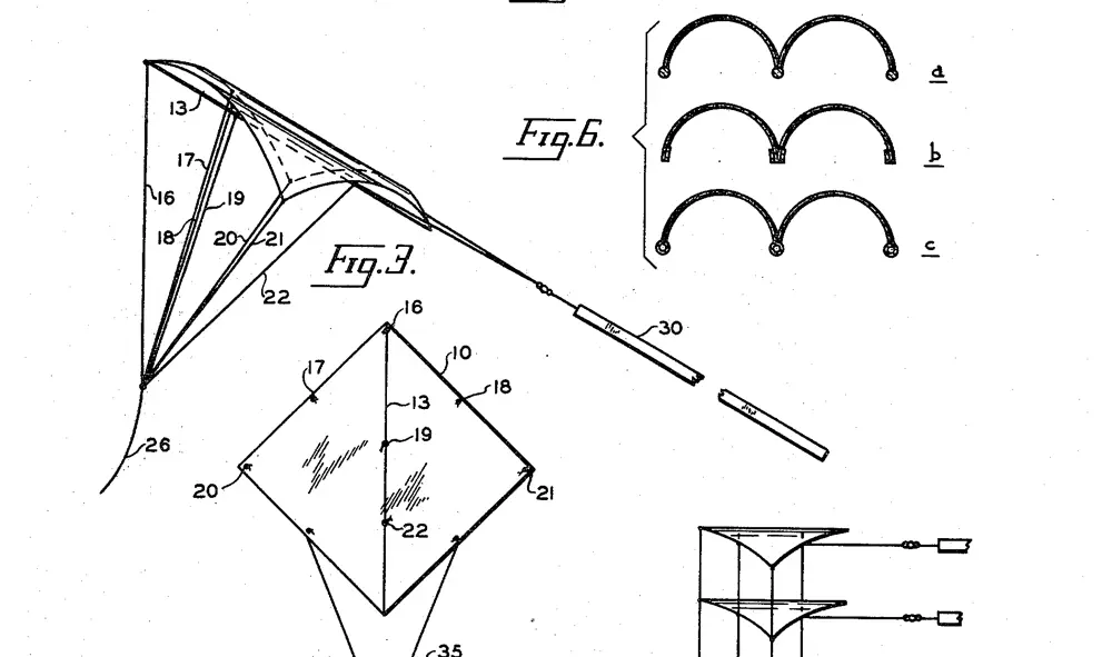 Rogallo's famous flexible kite: square and bi-cylindrical.
