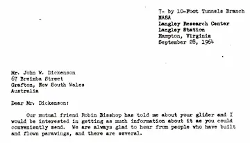 The first letter sent by Rogallo to Dickenson.