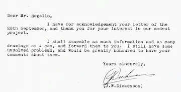 Dickenson's answer to Rogallo's request for information.