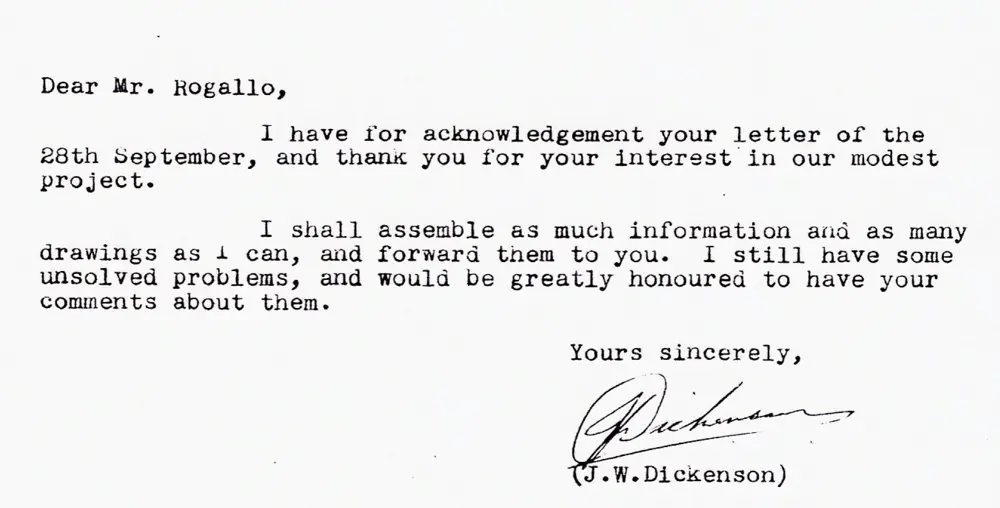 Dickenson's answer to Rogallo's request for information.
