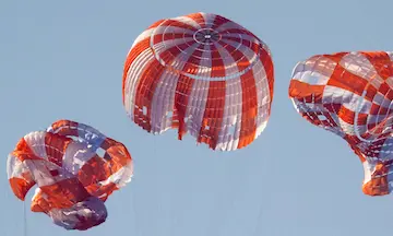 No parawings,no parasails in today’s NASA’s capsule’s recovering system. Just conventional round parachutes.